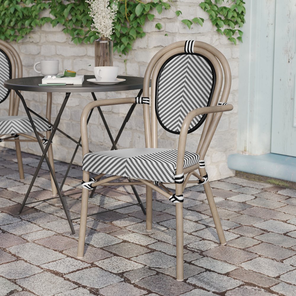 Classic Commercial Grade Bistro Chair, Black & White/Light Natural Frame
