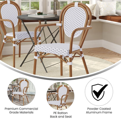 Classic Commercial Grade Indoor/Outdoor Bistro Chair, White & Gray/Natural Frame