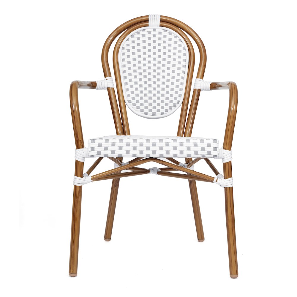 Classic Commercial Grade Indoor/Outdoor Bistro Chair, White & Gray/Natural Frame