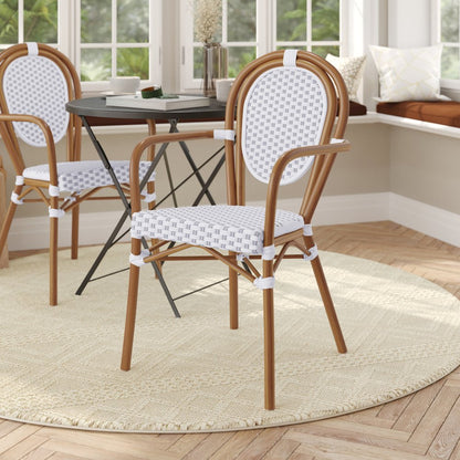 Classic Commercial Grade Indoor/Outdoor Bistro Chair, White & Gray/Natural Frame