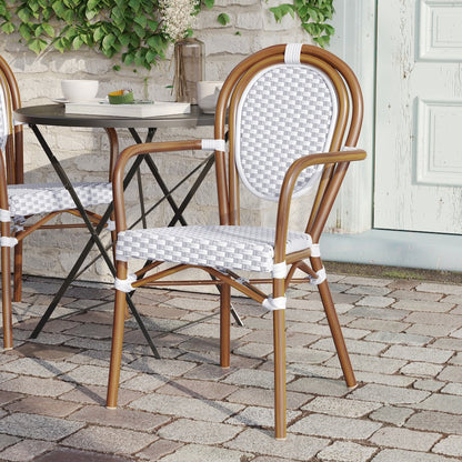 Classic Commercial Grade Indoor/Outdoor Bistro Chair, White & Gray/Natural Frame