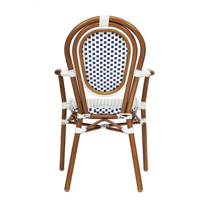 Classic Commercial Grade Indoor/Outdoor Bistro Chair, White & Navy/Natural Frame