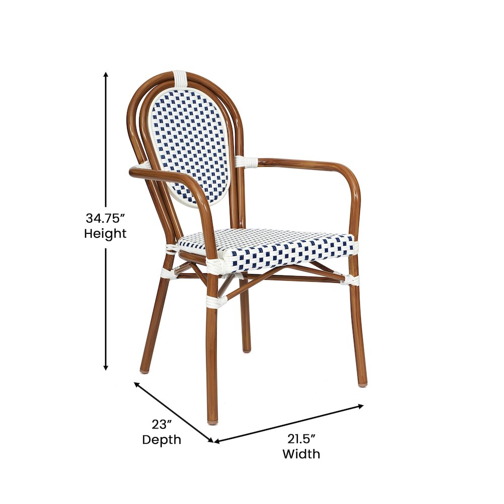 Classic Commercial Grade Indoor/Outdoor Bistro Chair, White & Navy/Natural Frame