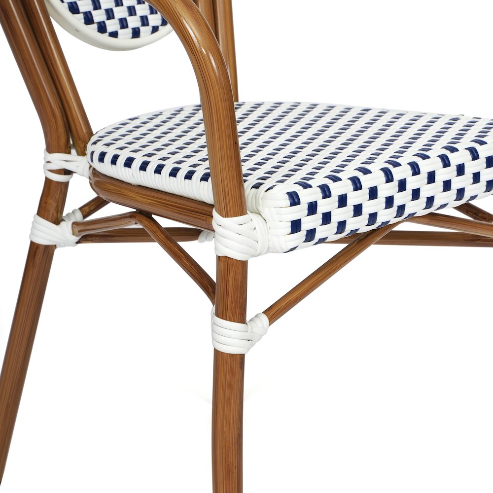 Classic Commercial Grade Indoor/Outdoor Bistro Chair, White & Navy/Natural Frame