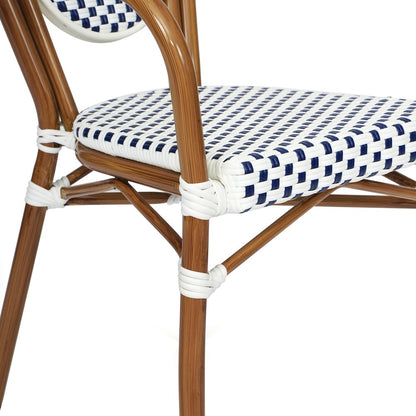 Classic Commercial Grade Indoor/Outdoor Bistro Chair, White & Navy/Natural Frame