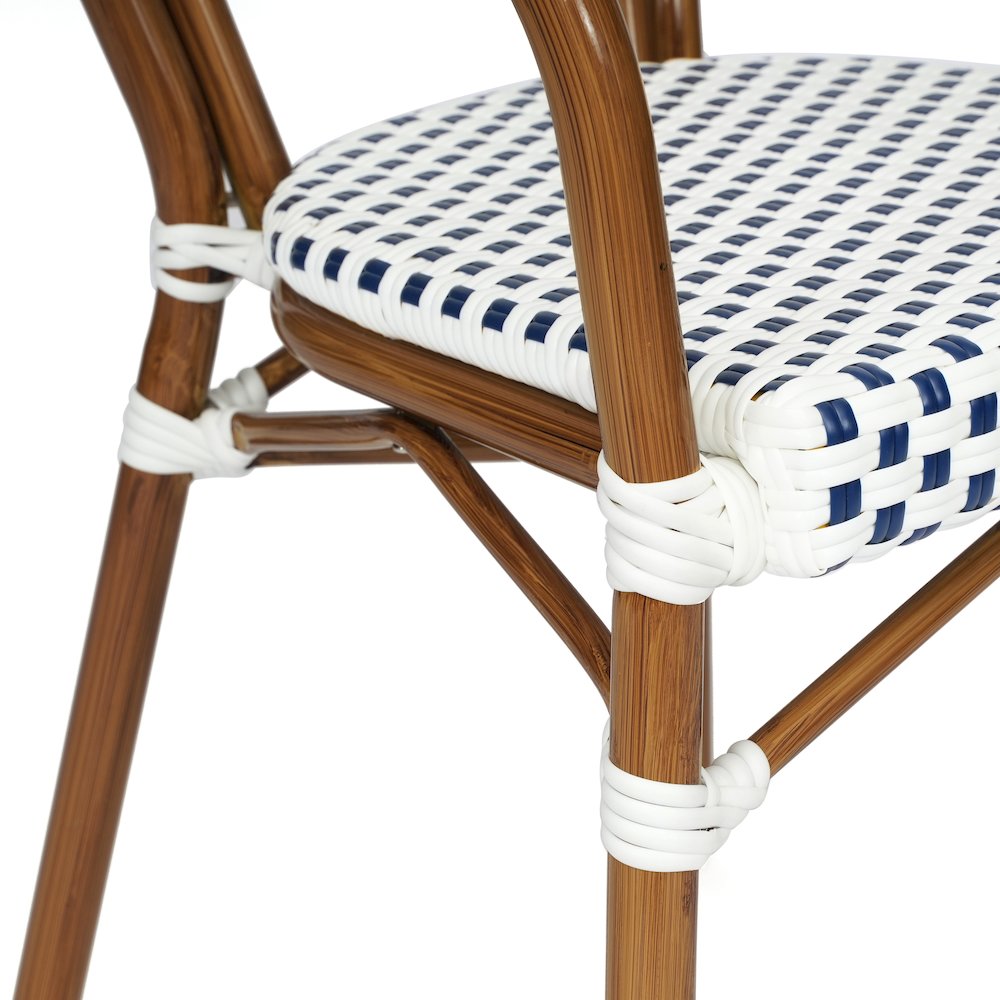 Classic Commercial Grade Indoor/Outdoor Bistro Chair, White & Navy/Natural Frame