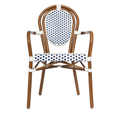 Classic Commercial Grade Indoor/Outdoor Bistro Chair, White & Navy/Natural Frame