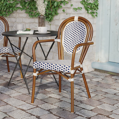 Classic Commercial Grade Indoor/Outdoor Bistro Chair, White & Navy/Natural Frame