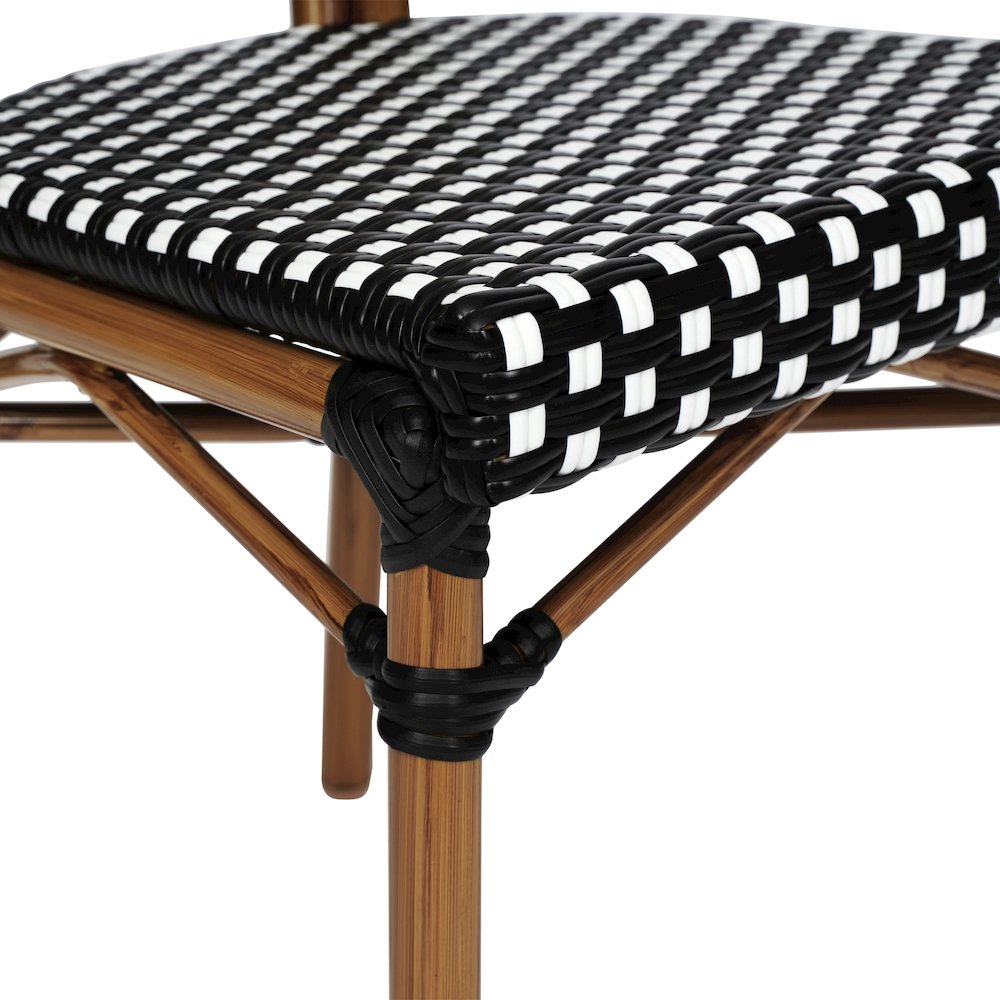 Bistro Stacking Chair, Black and White PE Rattan and Bamboo Print Aluminum Frame