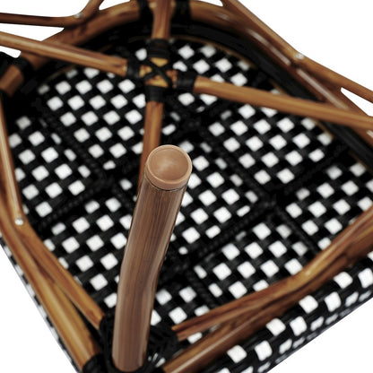 Bistro Stacking Chair, Black and White PE Rattan and Bamboo Print Aluminum Frame
