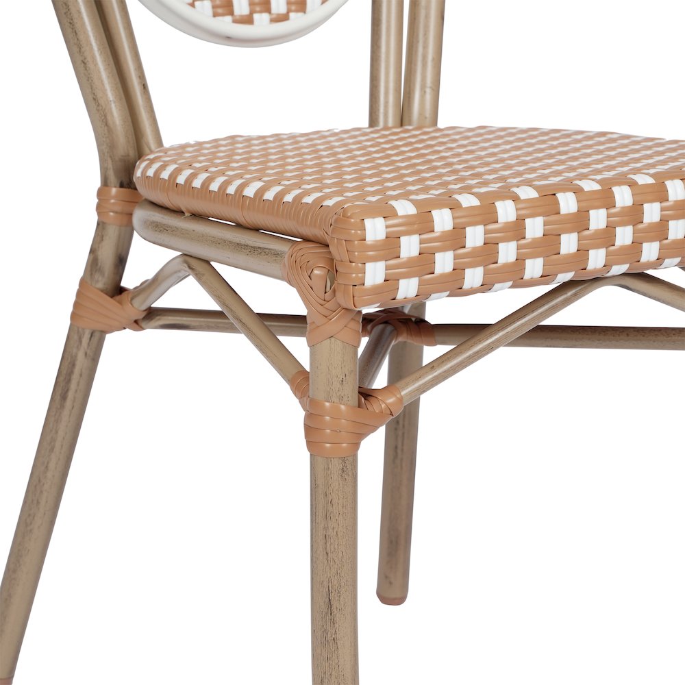 Bistro Stacking Chair, Natural/White PE Rattan and Bamboo Print Aluminum Frame