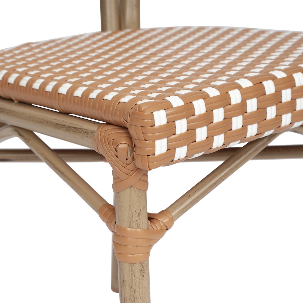 Bistro Stacking Chair, Natural/White PE Rattan and Bamboo Print Aluminum Frame
