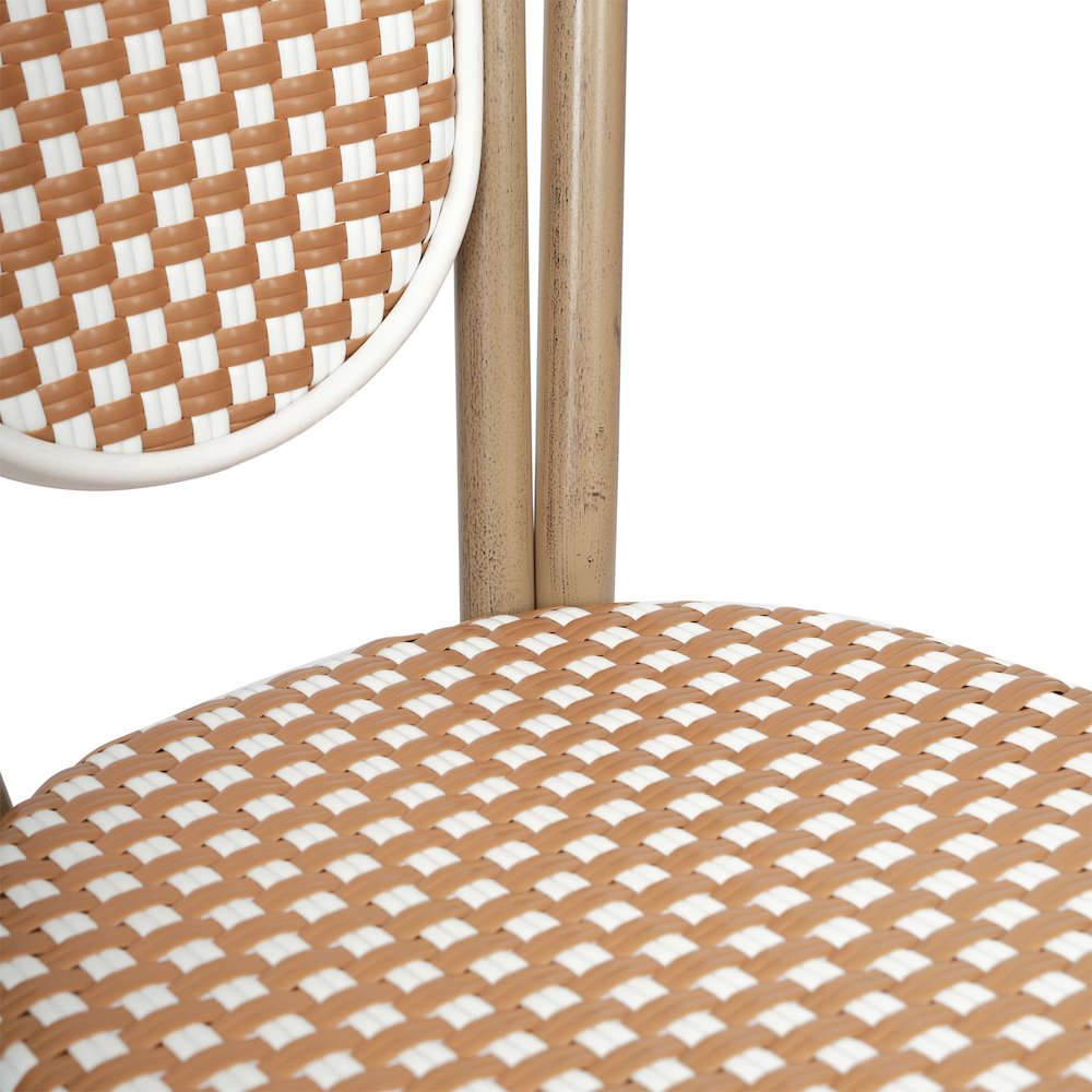 Bistro Stacking Chair, Natural/White PE Rattan and Bamboo Print Aluminum Frame