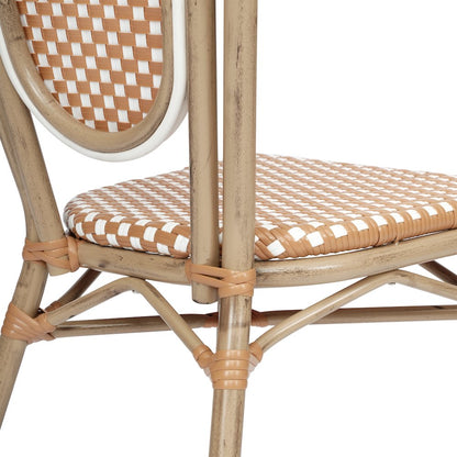 Bistro Stacking Chair, Natural/White PE Rattan and Bamboo Print Aluminum Frame