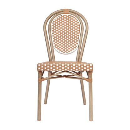 Bistro Stacking Chair, Natural/White PE Rattan and Bamboo Print Aluminum Frame