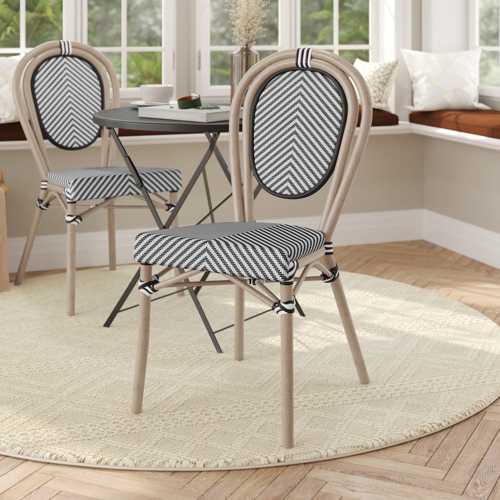 Classic Commercial Grade Bistro Chair, Black & White/Light Natural Frame