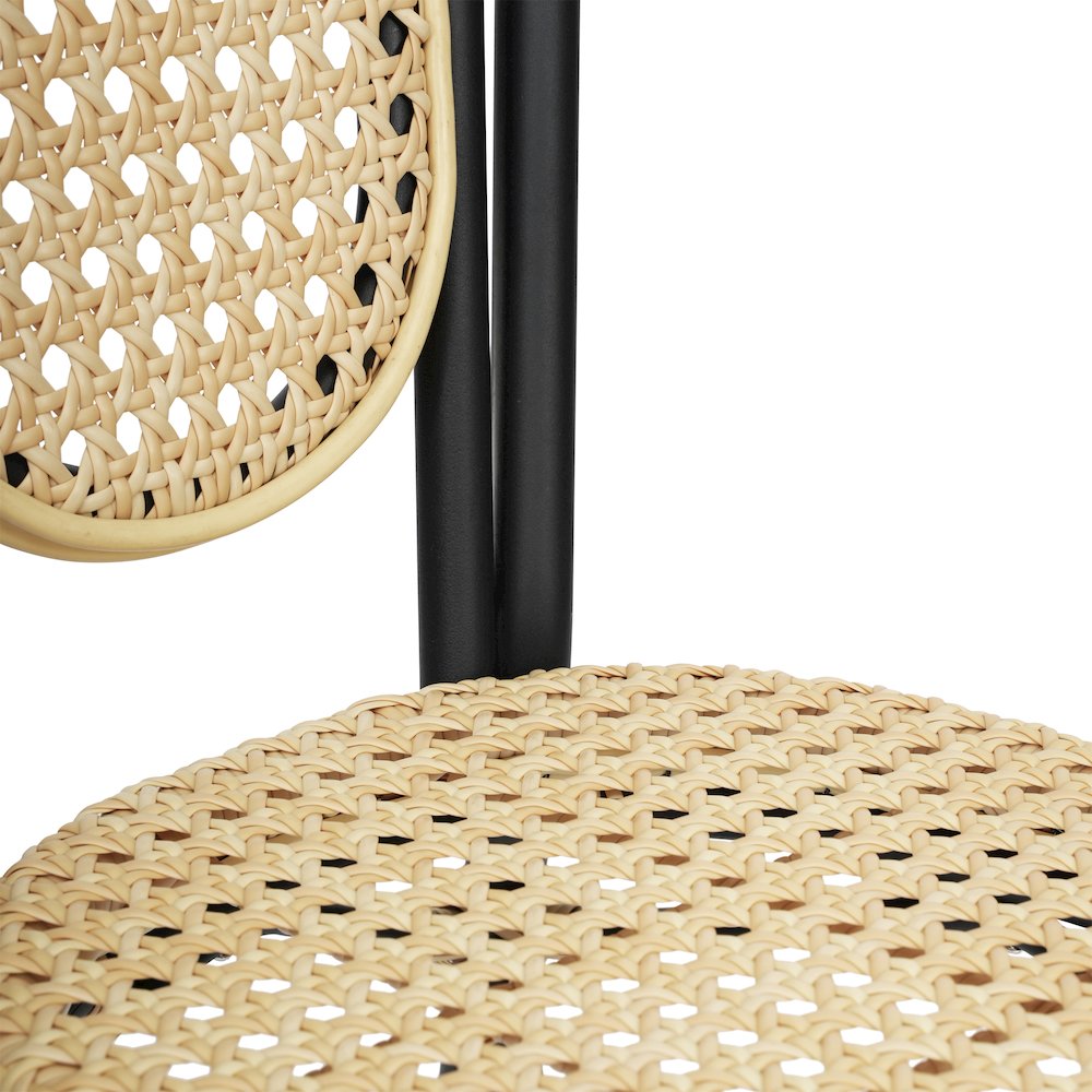 Bistro Stacking Chair, Natural PE Cane Rattan and Black Aluminum Frame