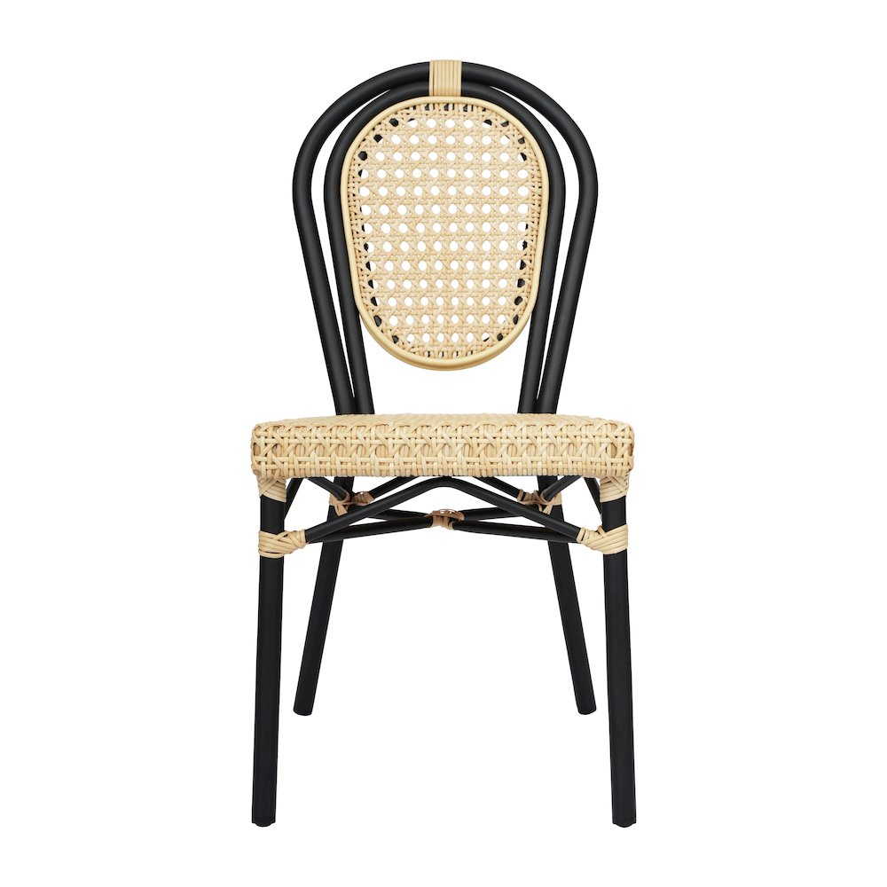 Bistro Stacking Chair, Natural PE Cane Rattan and Black Aluminum Frame