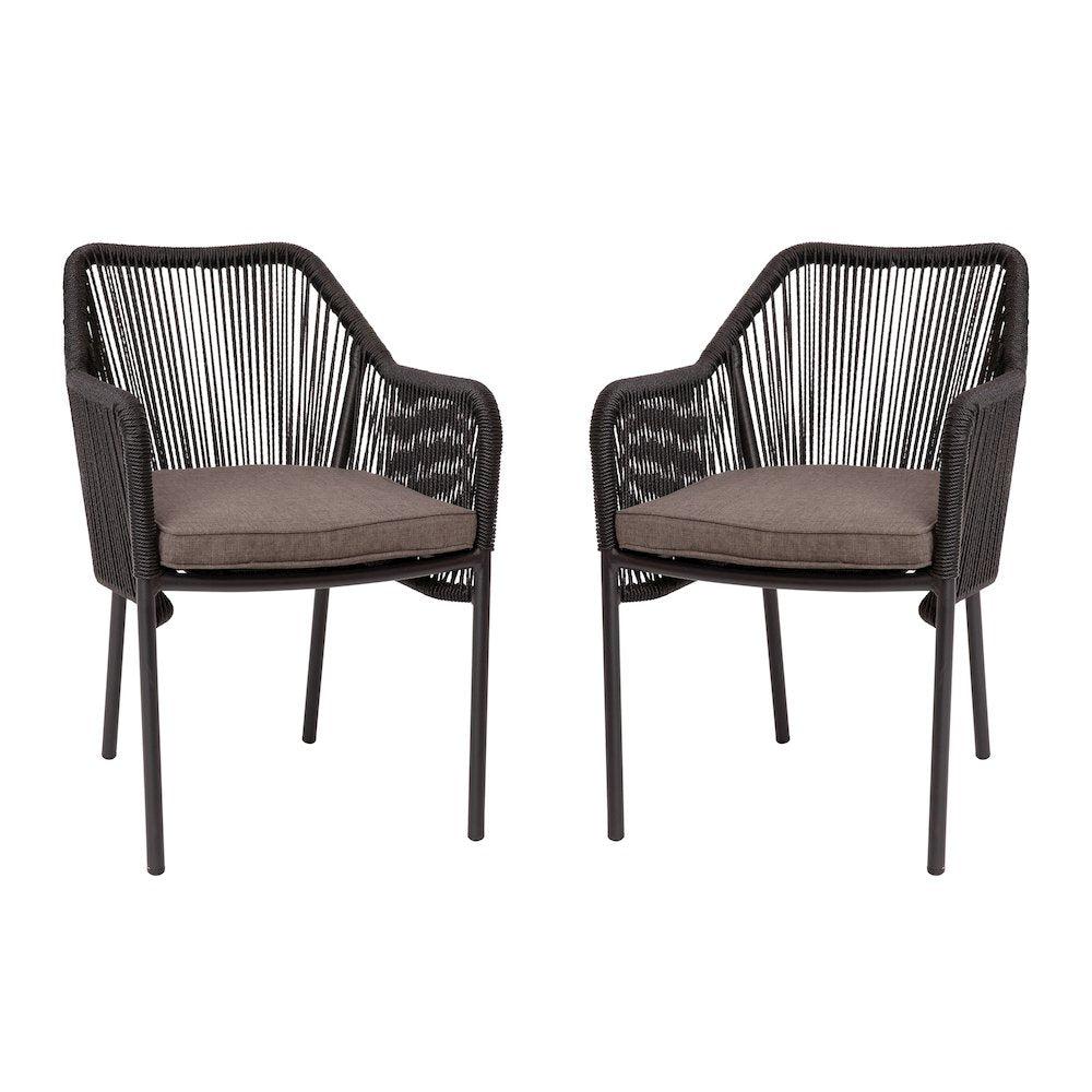 Set of 2 All-Weather Black Woven Stacking Club Chairs