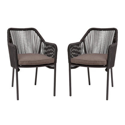 Set of 2 All-Weather Black Woven Stacking Club Chairs