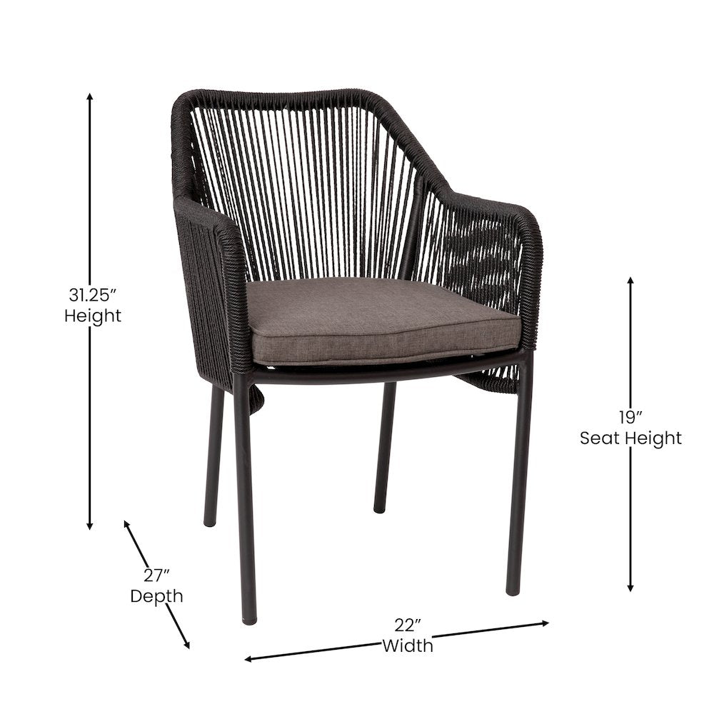 Set of 2 All-Weather Black Woven Stacking Club Chairs