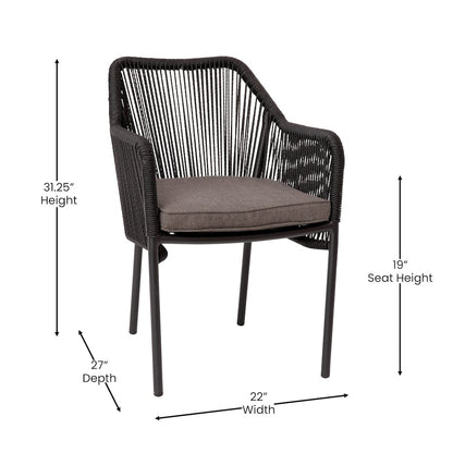 Set of 2 All-Weather Black Woven Stacking Club Chairs
