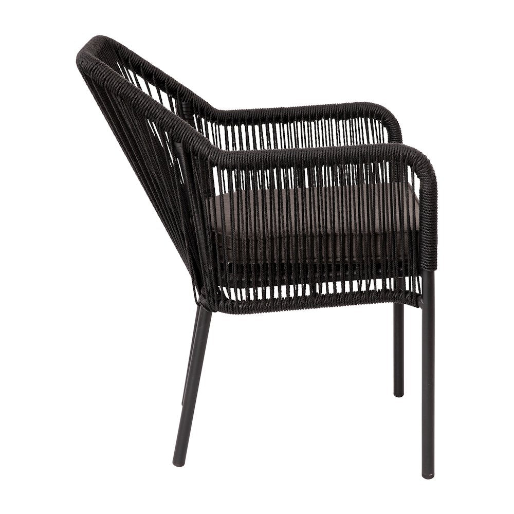 Set of 2 All-Weather Black Woven Stacking Club Chairs