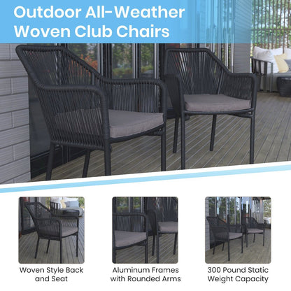 Set of 2 All-Weather Black Woven Stacking Club Chairs