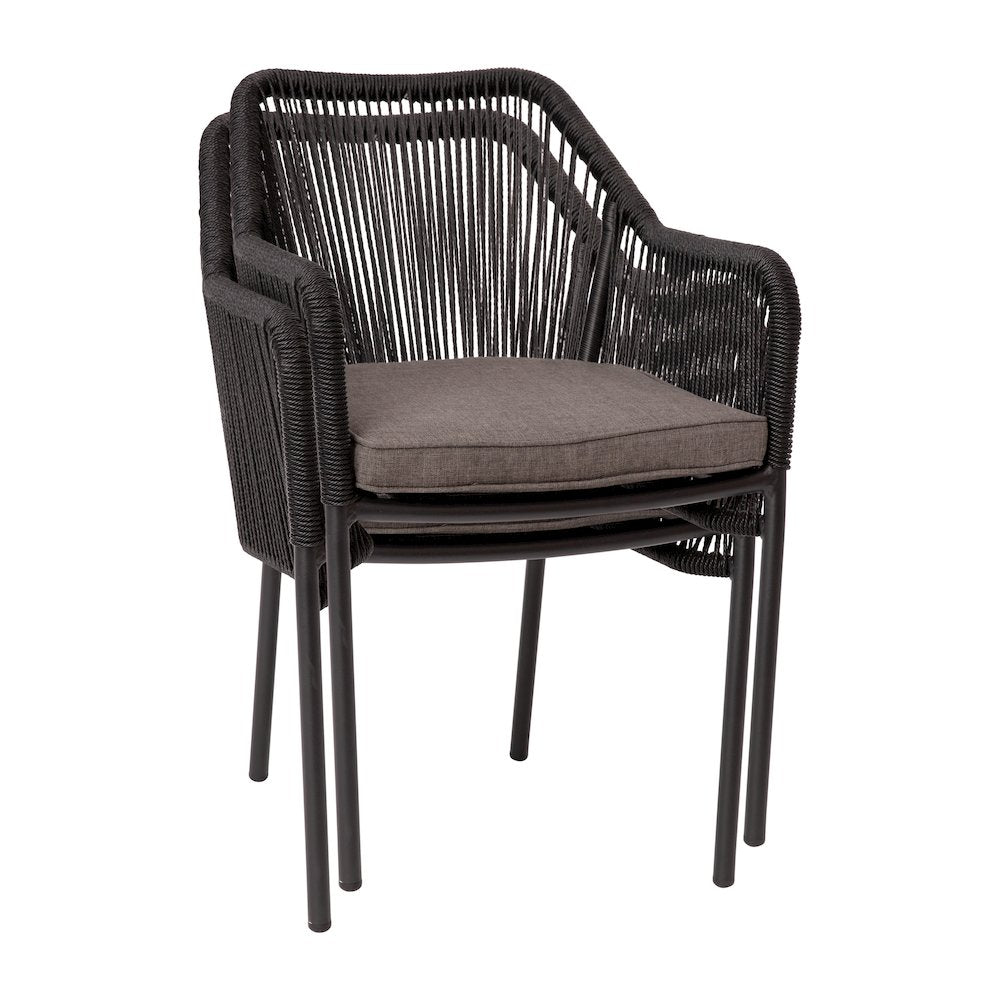 Set of 2 All-Weather Black Woven Stacking Club Chairs