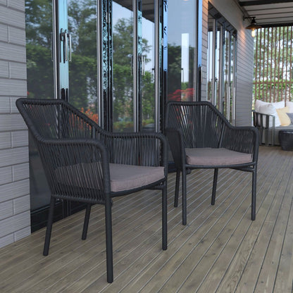 Set of 2 All-Weather Black Woven Stacking Club Chairs