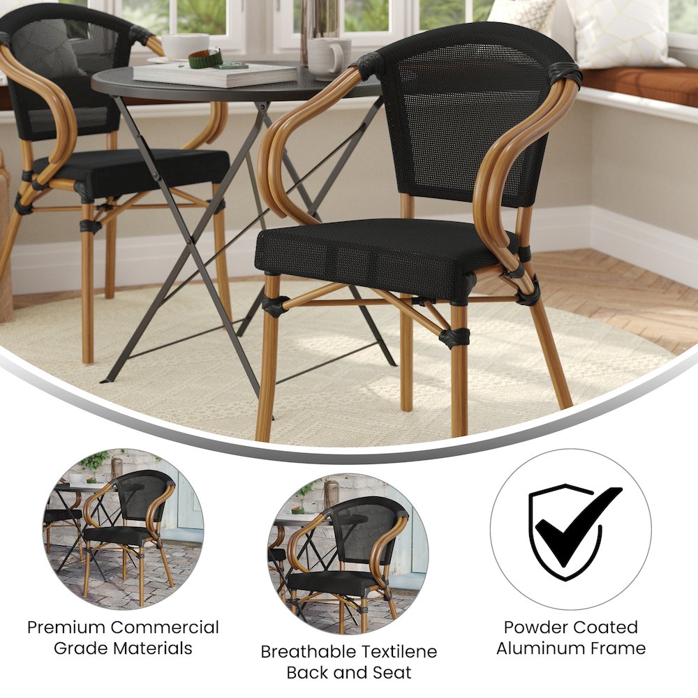 Classic Commercial Grade Indoor/Outdoor Bistro Chair, Black/Natural Frame