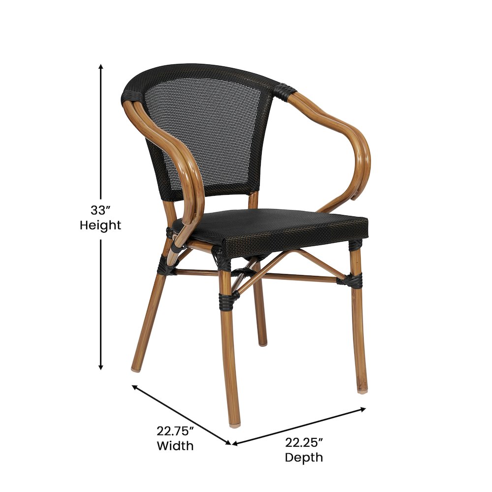 Classic Commercial Grade Indoor/Outdoor Bistro Chair, Black/Natural Frame