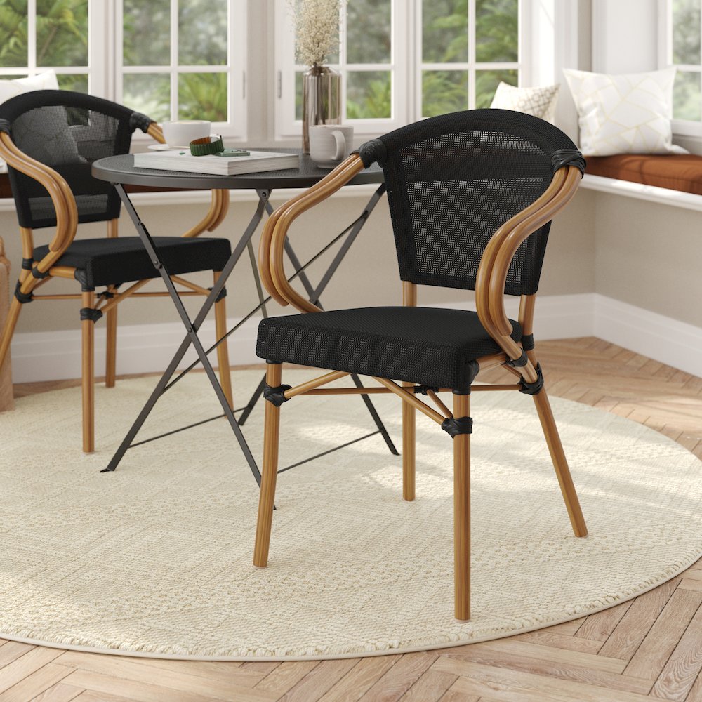 Classic Commercial Grade Indoor/Outdoor Bistro Chair, Black/Natural Frame
