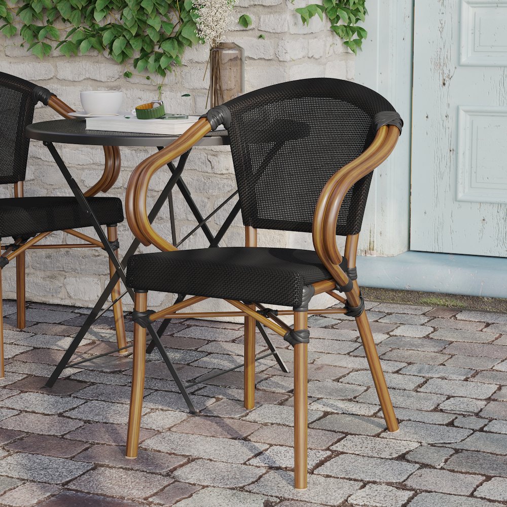 Classic Commercial Grade Indoor/Outdoor Bistro Chair, Black/Natural Frame