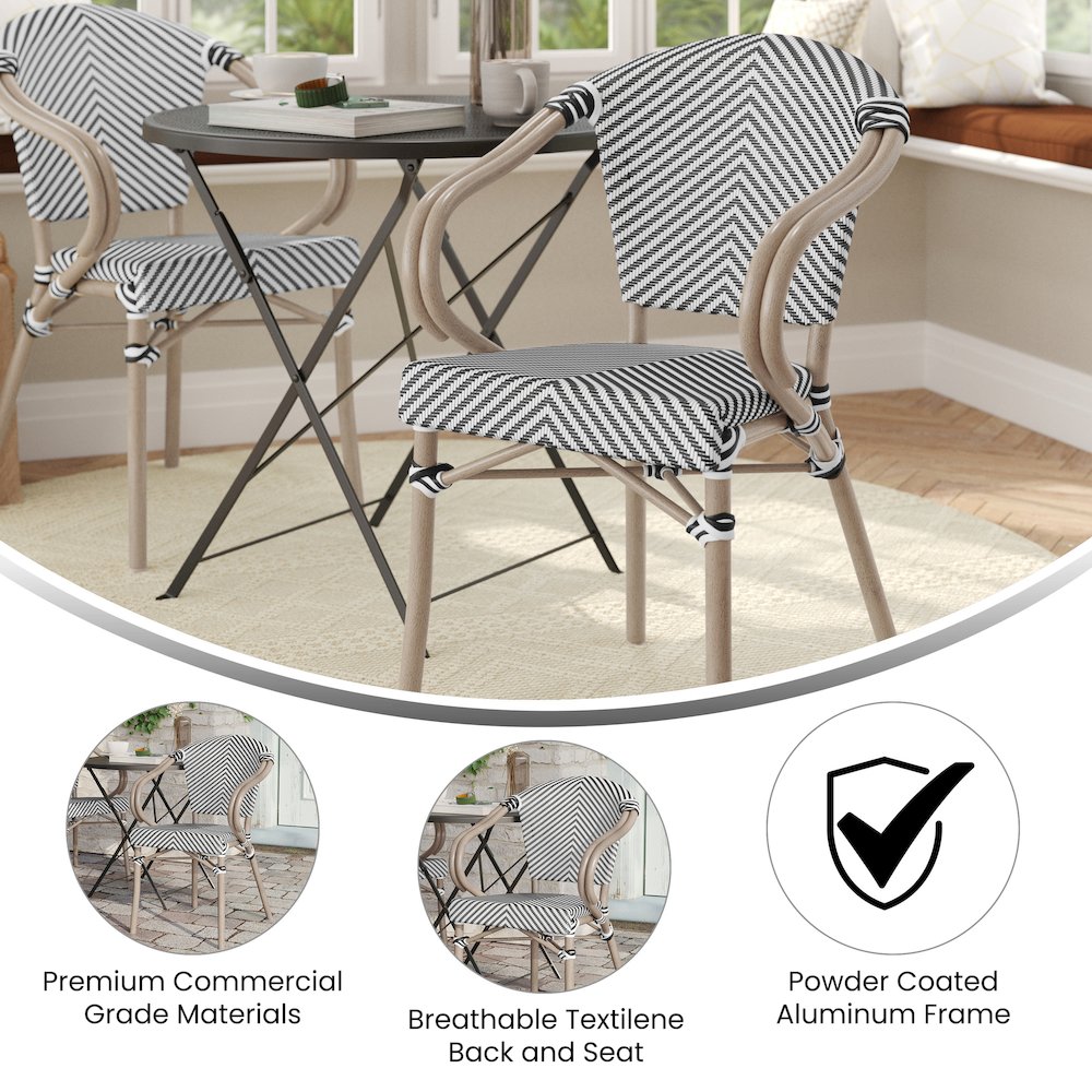 Classic Commercial Grade Bistro Chair, Black & White/Light Natural Frame