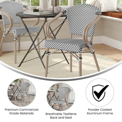 Classic Commercial Grade Bistro Chair, Black & White/Light Natural Frame