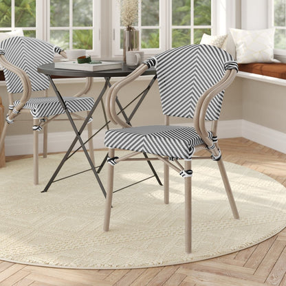 Classic Commercial Grade Bistro Chair, Black & White/Light Natural Frame