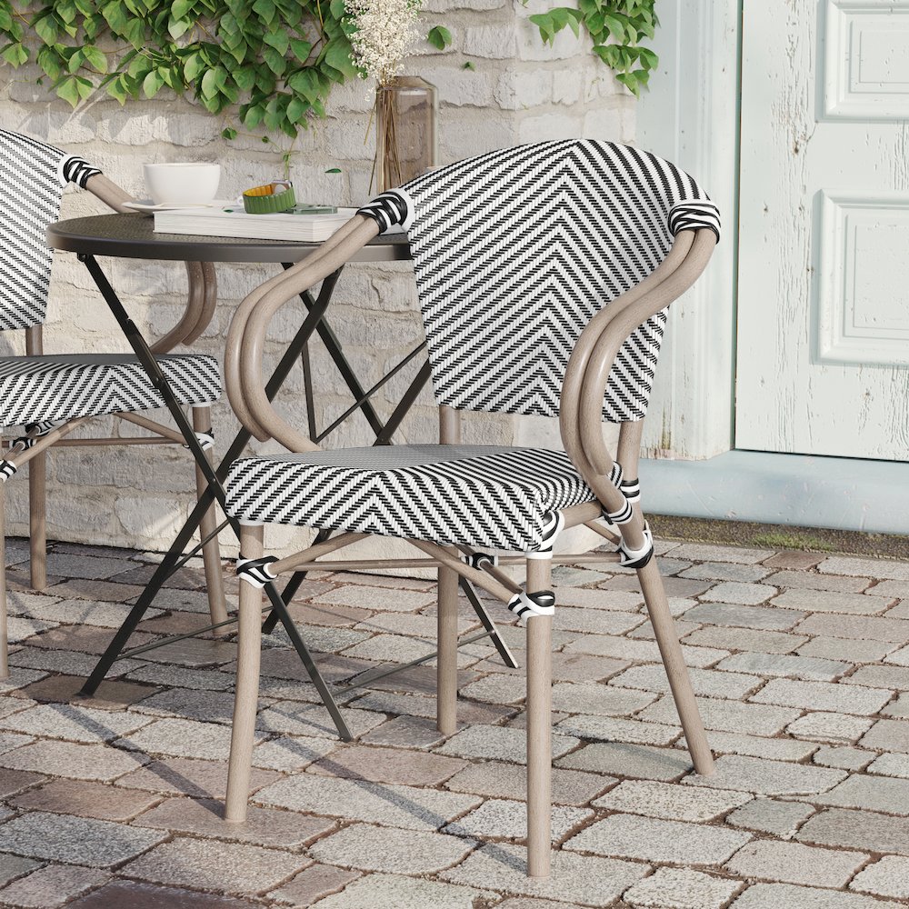 Classic Commercial Grade Bistro Chair, Black & White/Light Natural Frame