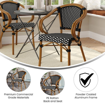 Classic Commercial Grade Bistro Chair, Black & White/Natural Frame