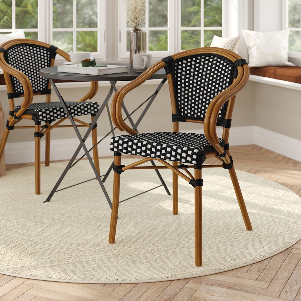 Classic Commercial Grade Bistro Chair, Black & White/Natural Frame