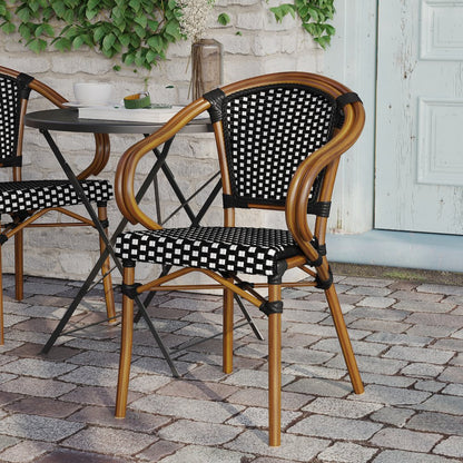 Classic Commercial Grade Bistro Chair, Black & White/Natural Frame
