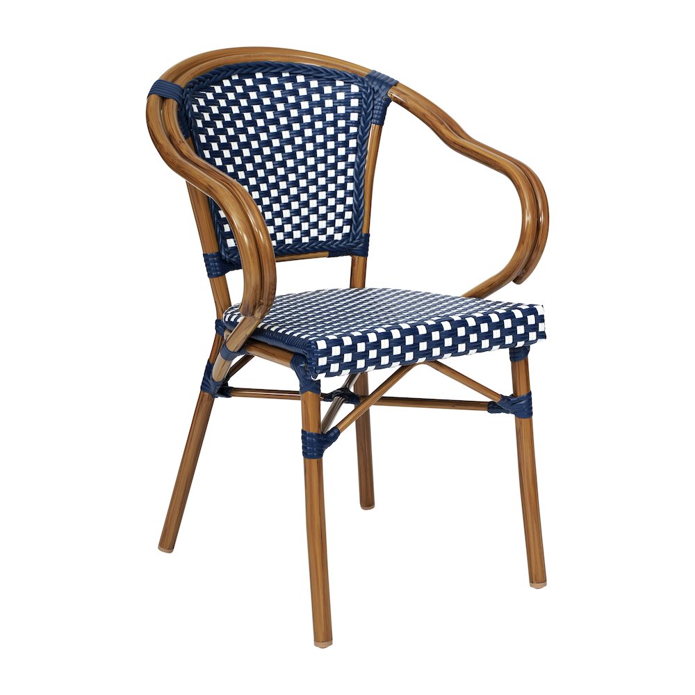 Classic Commercial Grade Indoor/Outdoor Bistro Chair, Navy & White/Natural Frame
