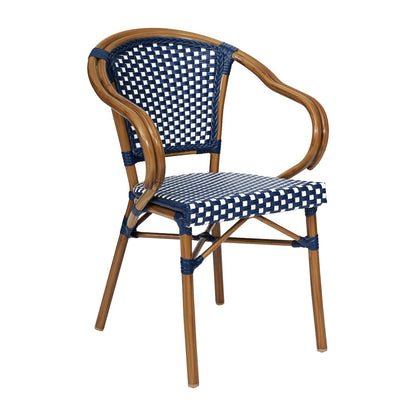 Classic Commercial Grade Indoor/Outdoor Bistro Chair, Navy & White/Natural Frame