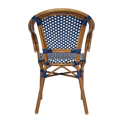 Classic Commercial Grade Indoor/Outdoor Bistro Chair, Navy & White/Natural Frame