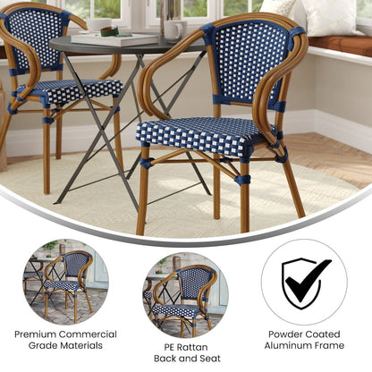 Classic Commercial Grade Indoor/Outdoor Bistro Chair, Navy & White/Natural Frame