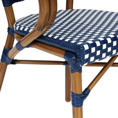 Classic Commercial Grade Indoor/Outdoor Bistro Chair, Navy & White/Natural Frame