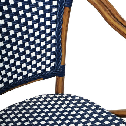 Classic Commercial Grade Indoor/Outdoor Bistro Chair, Navy & White/Natural Frame
