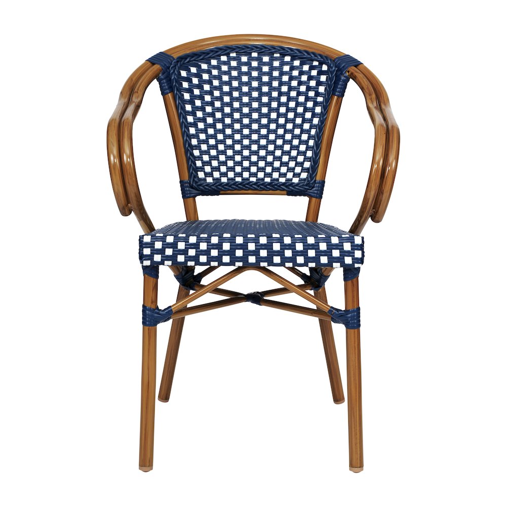 Classic Commercial Grade Indoor/Outdoor Bistro Chair, Navy & White/Natural Frame