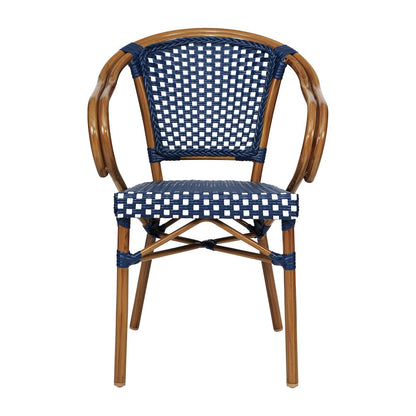 Classic Commercial Grade Indoor/Outdoor Bistro Chair, Navy & White/Natural Frame