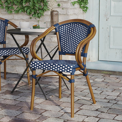 Classic Commercial Grade Indoor/Outdoor Bistro Chair, Navy & White/Natural Frame